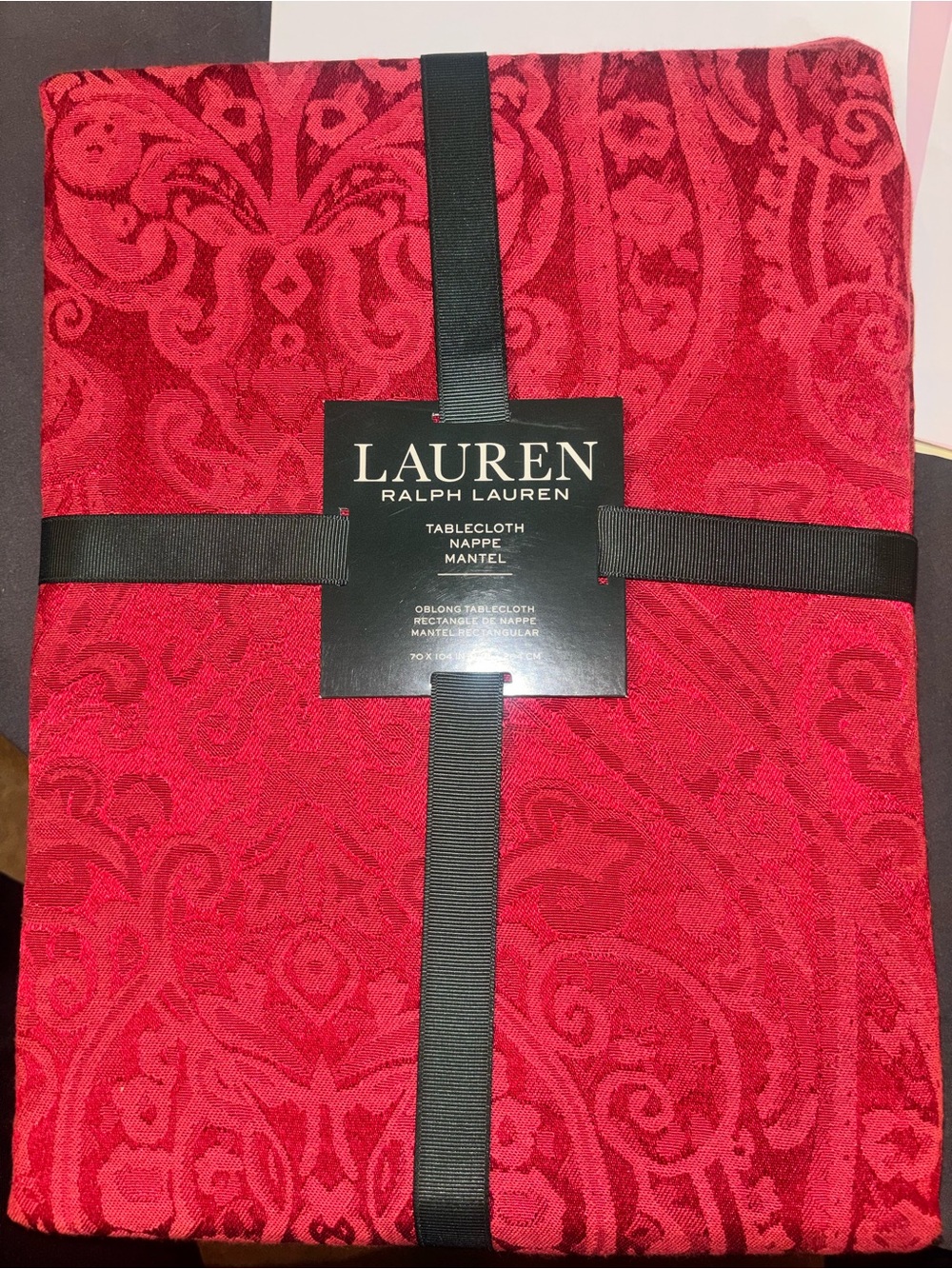 NEW LAUREN Ralph Lauren Red Damask Tablecloth 70x104